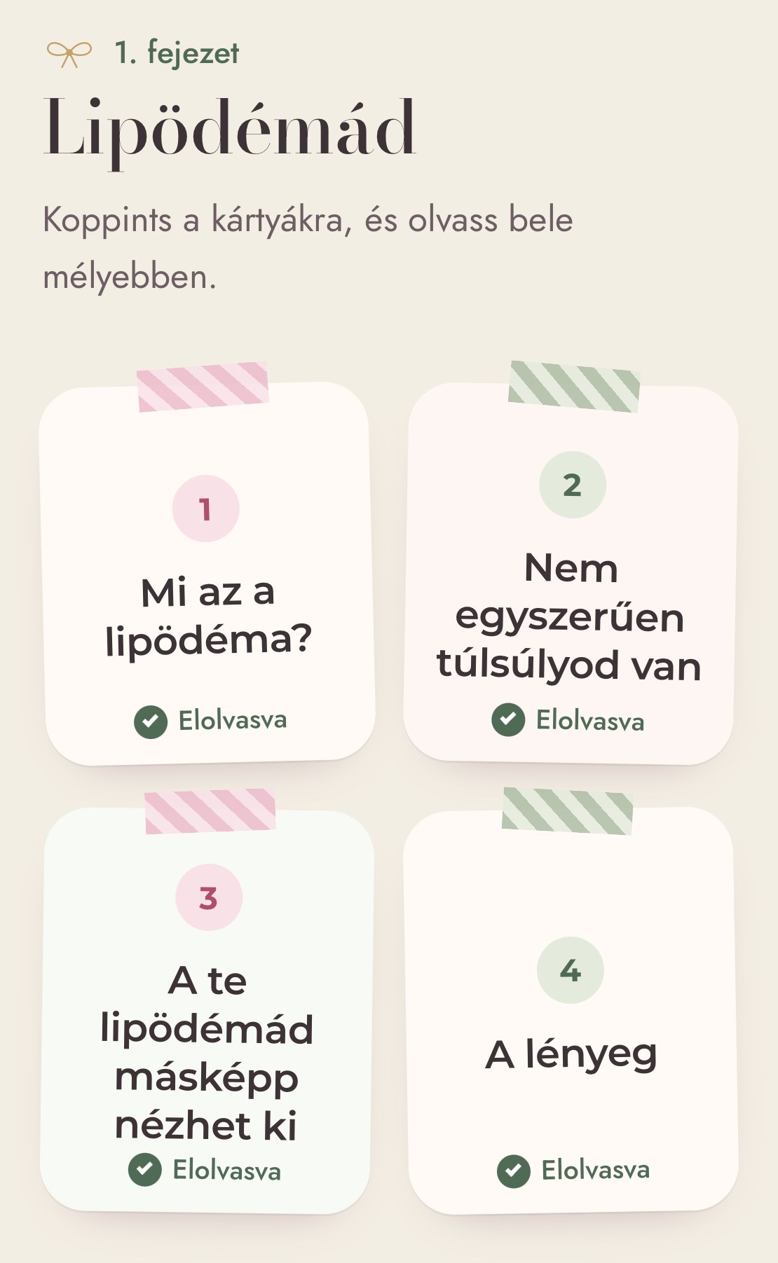 Az útmutató első fejezete négy kártyával.
