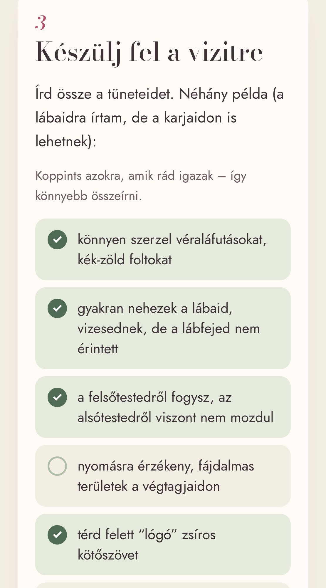 Kipipálható tünetlista az orvosi vizithez.